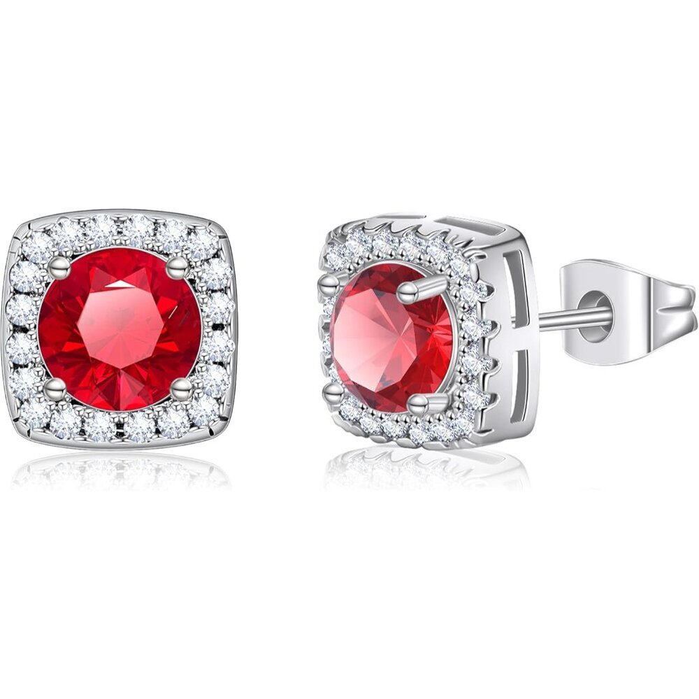 Women's Red Square Simulated Dainty Diamond Halo Sparkling Stud Earring - Picture 9 of 9